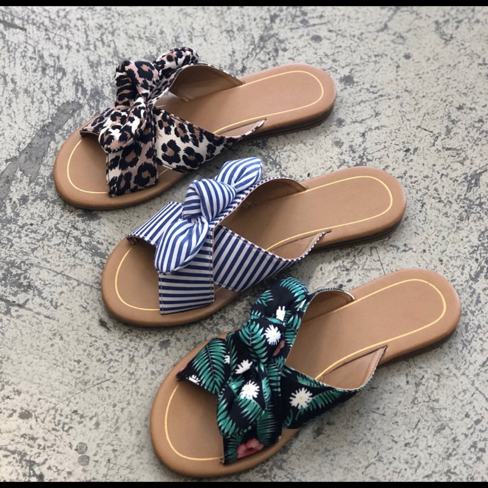 Qupid | Blue & White Striped Bow Sandal - Picture 2 of 5